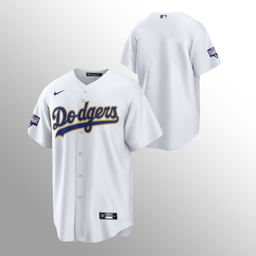 Men's Los Angeles Dodgers White MLB Champions Patch Gold Program Cool Base Sttiched Jersey Men's Los Angeles Dodgers White MLB Champions Patch Gold Program Cool Base Sttiched Jersey